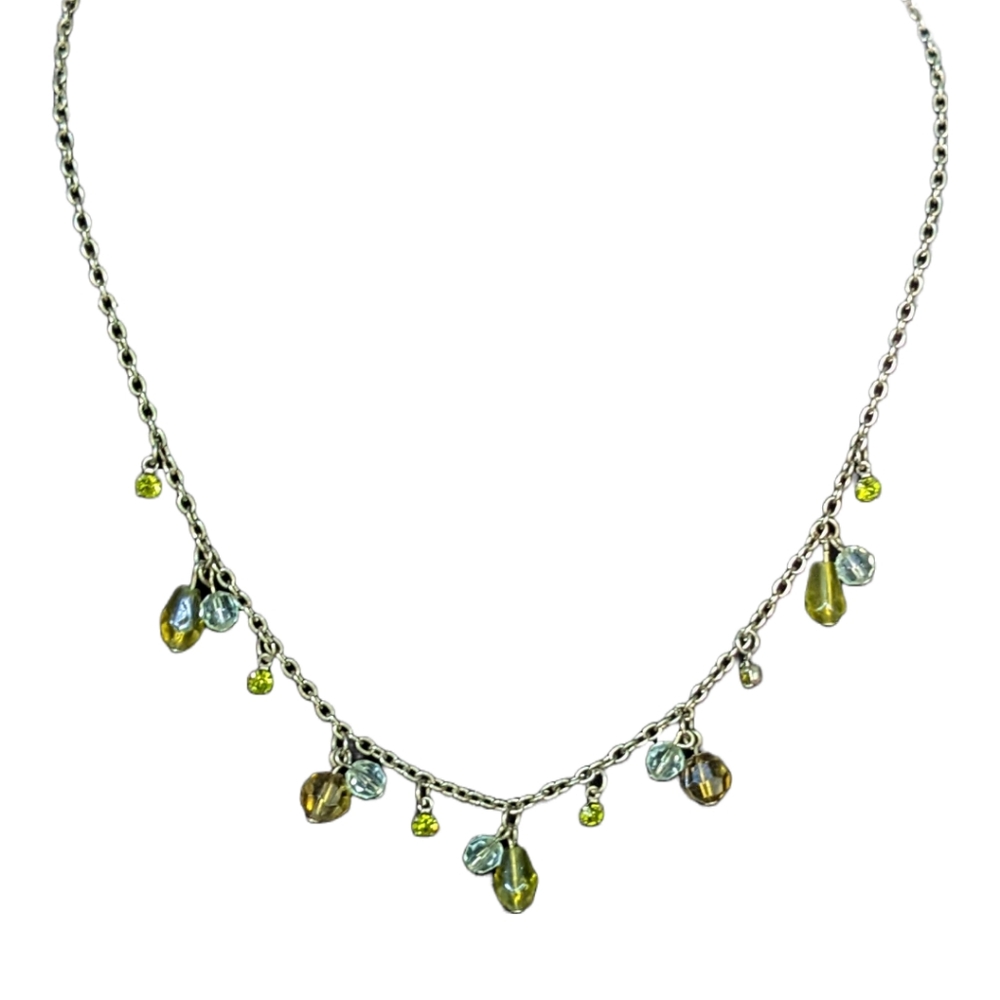 1928 Brand Vintage Inspired Green Rhinestone and Faceted Green Bead Necklace